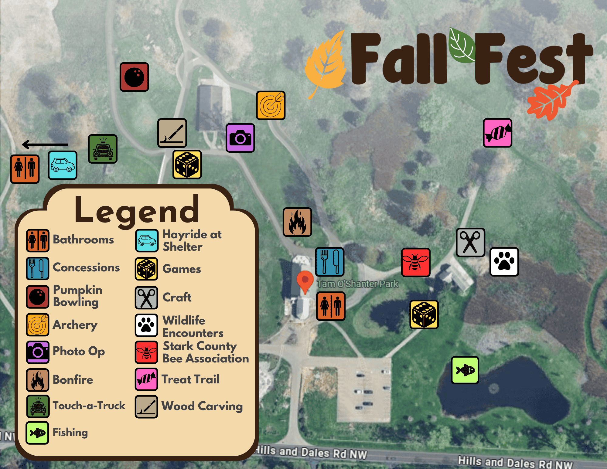 Site Map for 2026 Fall Fest with icons and labels